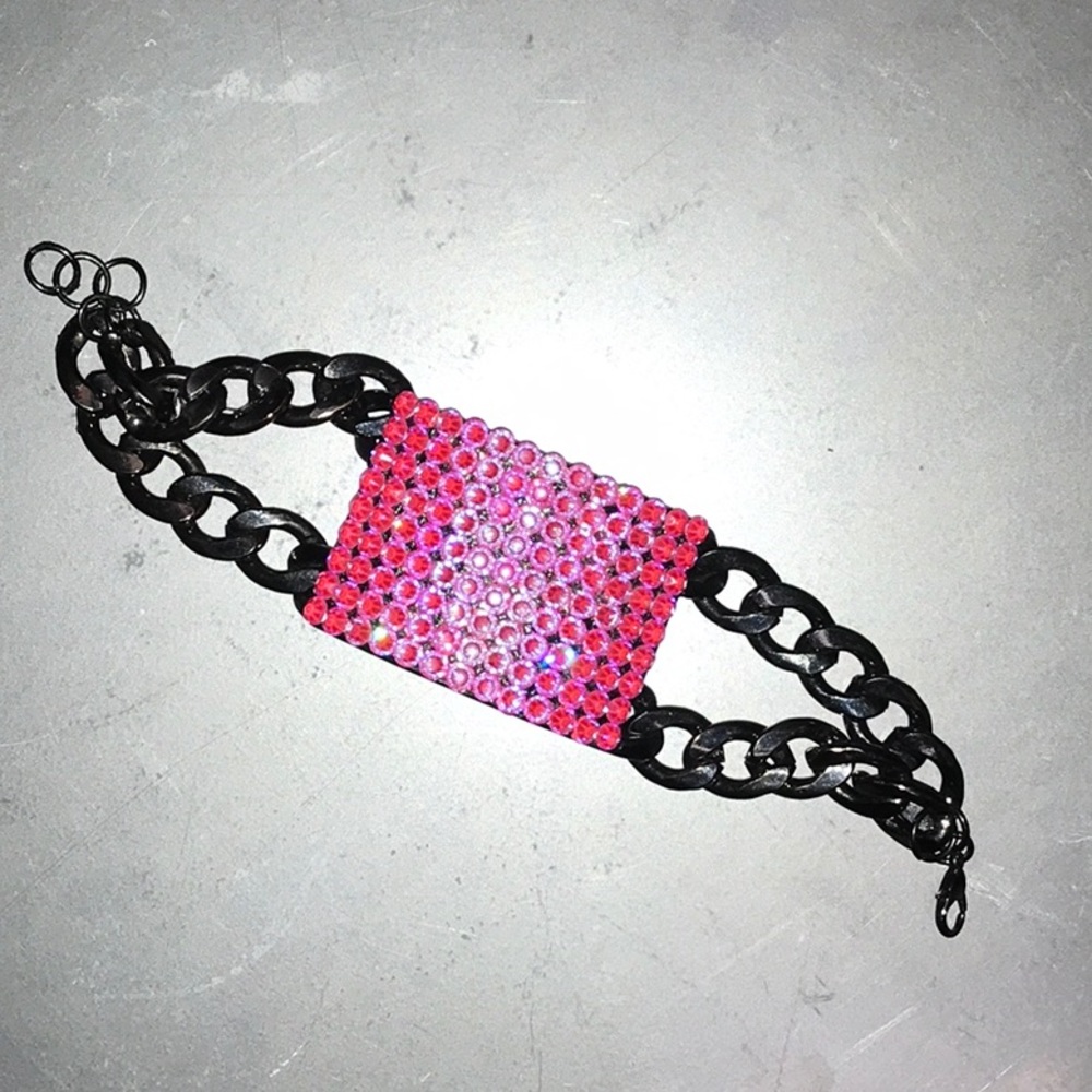 Gun Metal ID Style Swarovski-gemmed Bracelet